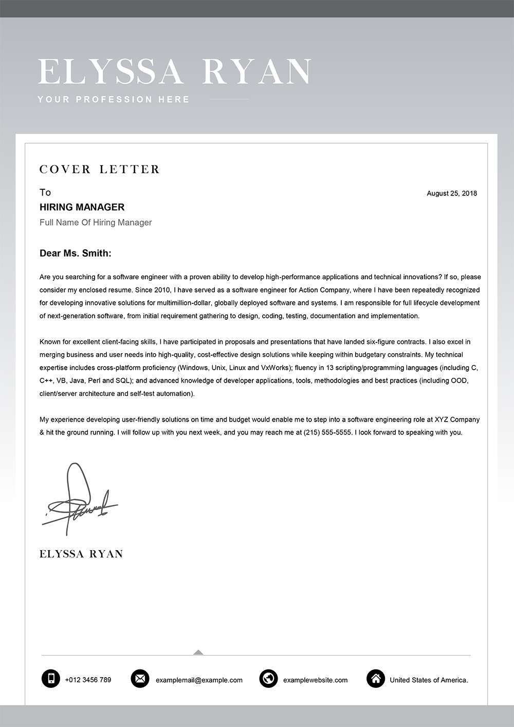 Job Application Cover Letter Template 1 