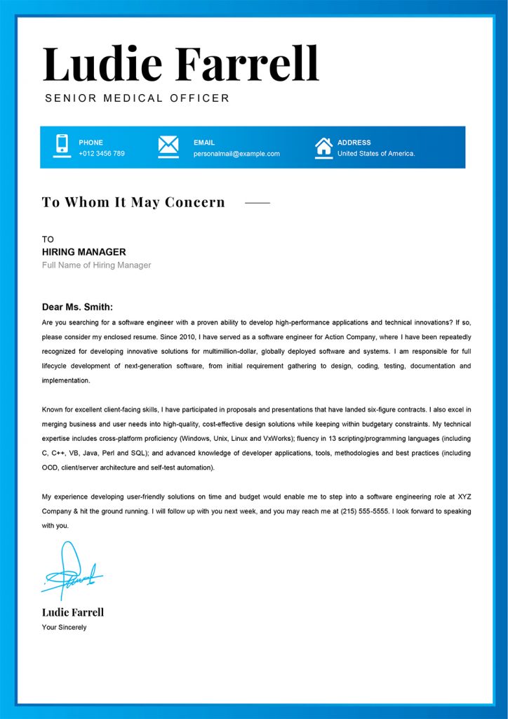 Senior Medical Officer Cover Letter Cover Letter Sample In Word Format