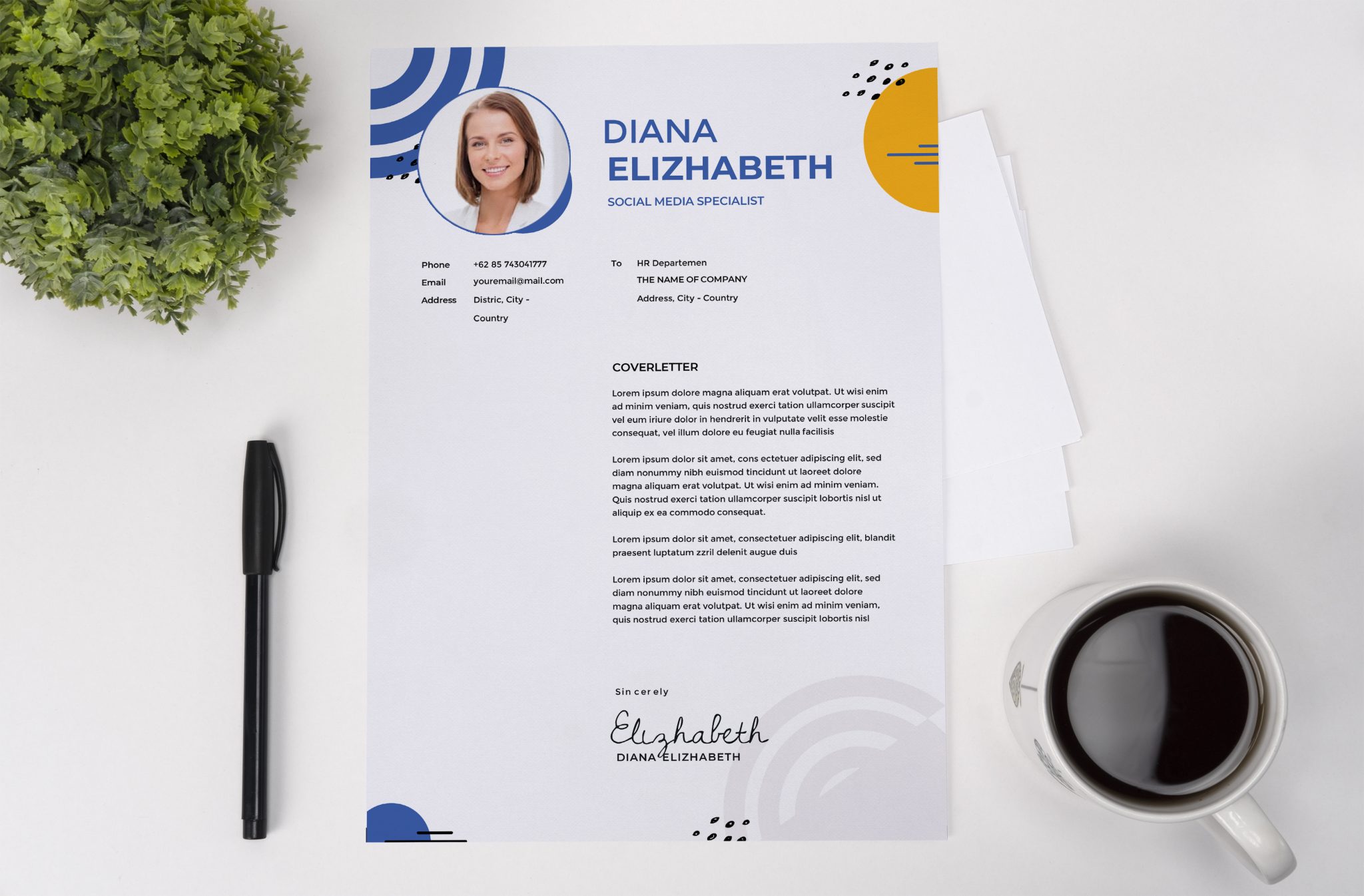 Hostess Cover Letter Design template to download in Word Format