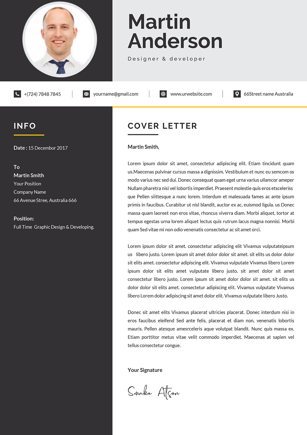 cover letter design template