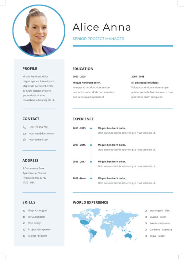 Creative resume format showcasing a modern design with colorful sections, unique icons, and infographics. Highlights key skills, experience, and achievements using bold headings and visually appealing elements to make the CV stand out